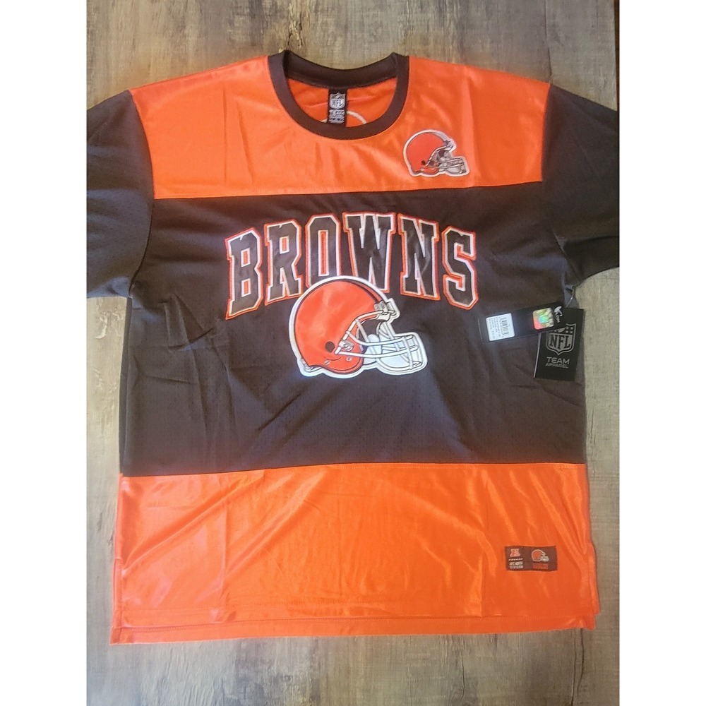 NFL Team Apparel Cleveland Browns Jersey Shirt Mens XL Orange Brown Mesh NWT